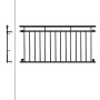 Schwarzer französischer Balkon aus pulverbeschichtetem Stahl, 184x90 cm, mit 14 vertikalen Füllstäben für Tür- und Fenstersicherung.