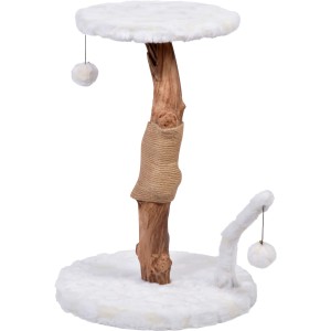 Dobar Design-Kratzbaum Lilly mit Naturstamm, Jute und Spielbällen. Katzenhaus mit Liegefläche.