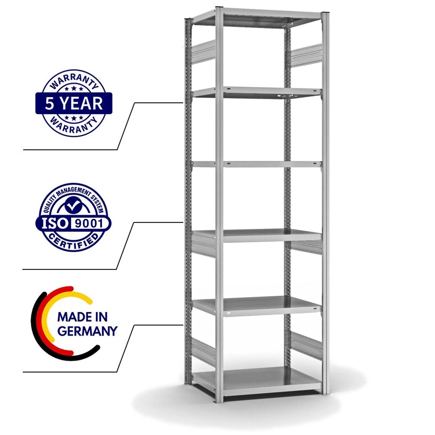 Verzinktes PROREGAL Fachbodenregal mit 6 Ebenen, beidseitig nutzbar, ideal für Lager & Werkstatt.
