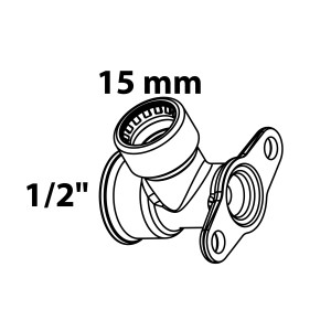 Kirchhoff Wandscheibe, blank, 15 mm x 18,7 mm (1/2 IG) mit 1 Muffe für Steckfittings.