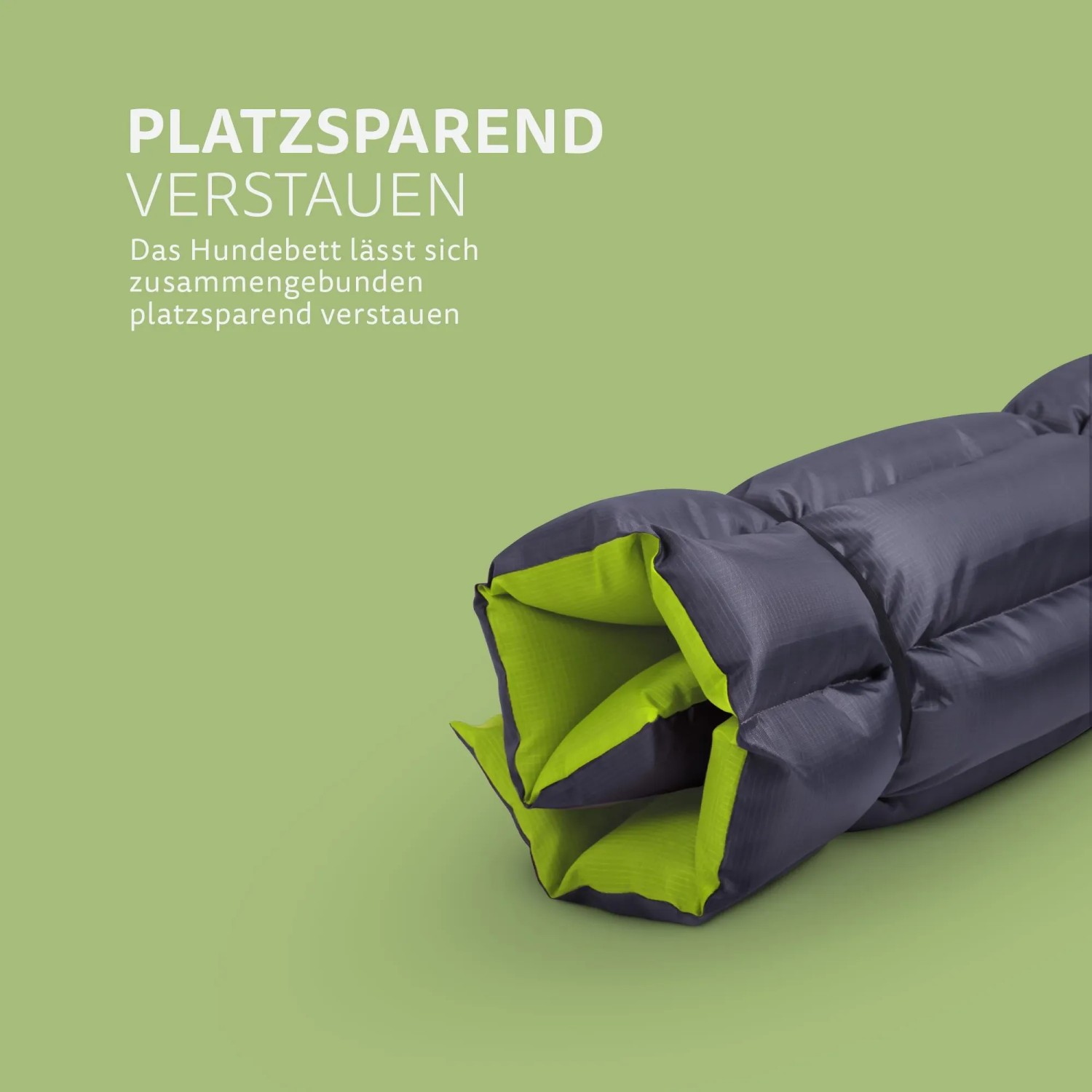 Zusammengebundene, wasserabweisende Bestlivings Hundematte (85x70cm) in Limette. Outdoor Hundebett.