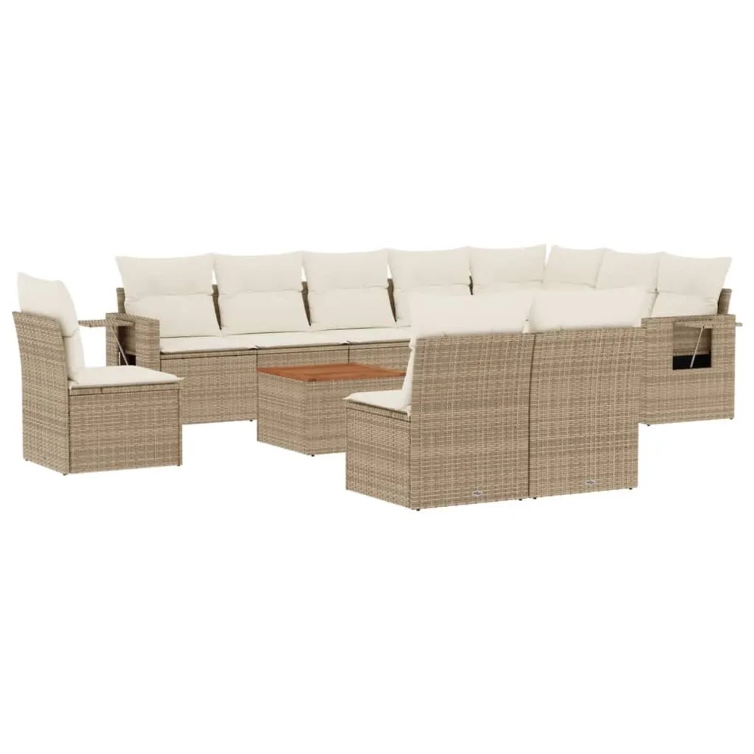 vidaXL 11-Tlg Garten-Sofagarnitur mit Kissen Beige Poly Rattan 3224616
