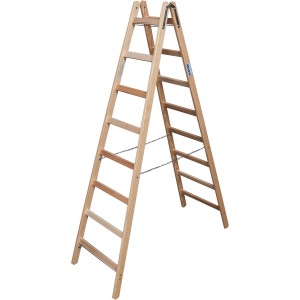Krause Holz-Doppelleiter mit 2x8 Sprossen, ideal für sicheres Arbeiten in verschiedenen Höhen.