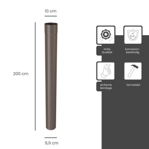 Zambelli Fallrohr 2m DN 100 Kupferbraun. Robustes Zink-Regenrohr für Dachentwässerung, korrosionsbeständig, formstabil.