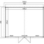 Lasita Holz-Gartenhaus Washington: Technischer Grundriss mit Maßen, Tür- und Fensterpositionen.