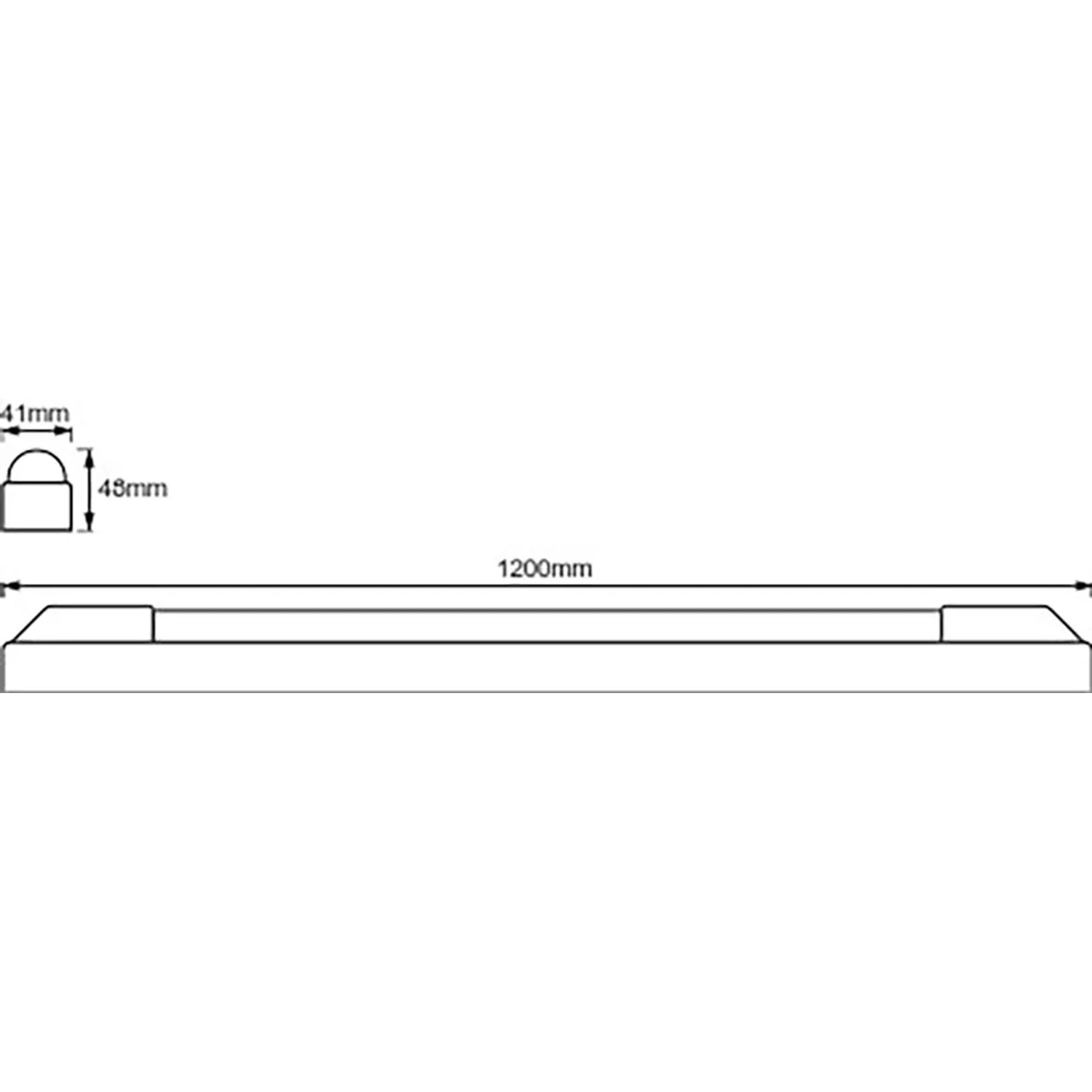 Technische Zeichnung Ledvance LED-Lichtleiste Power Batten, 120cm, mit Maßangaben.