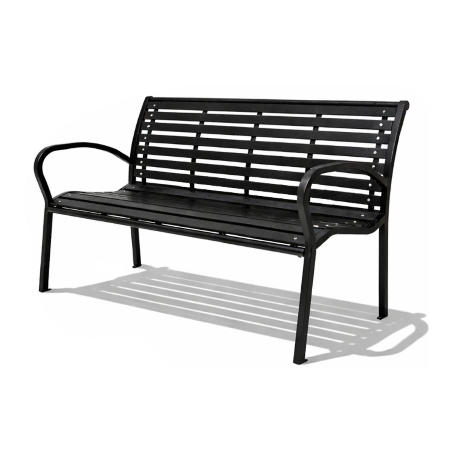 BERLINLODGE Gartenbank MYKONOS In Holzoptik Kunststoff & Metall 3-Sitzer 80x126x60cm Schwarz Balkonbank Gartenmöbel Sitzbank Garten Balkon Terrasse