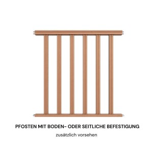 Kordo Füllset für Holzgeländer aus Buche, 1 m breit, mit Stäben, Handlauf und Querstrebe.
