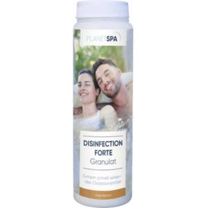 Planet Spa Desinfektion Forte Chlor für Whirlpool, Granulat in weißer Flasche.
