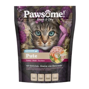 Pawsome Katzenfutter Senior Pute, getreidefreies Trockenfutter für ältere Katzen.