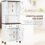 Weißer Küchenschrank mit Glastüren, Schubladen und verstellbaren Einlegeböden.