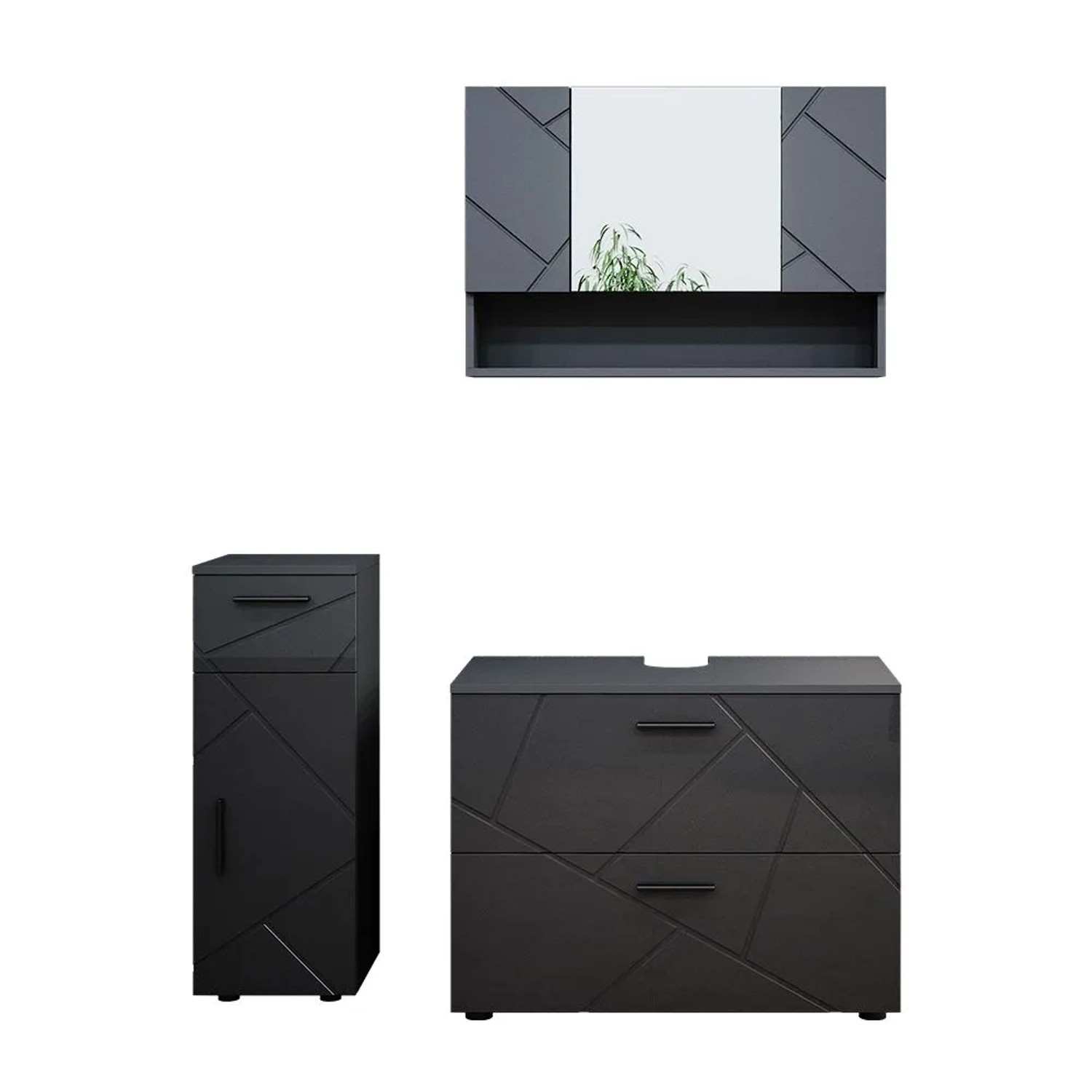 Vicco Badmöbel-Set Irma Anthrazit Hochglanz 80 x 59 3-teilig