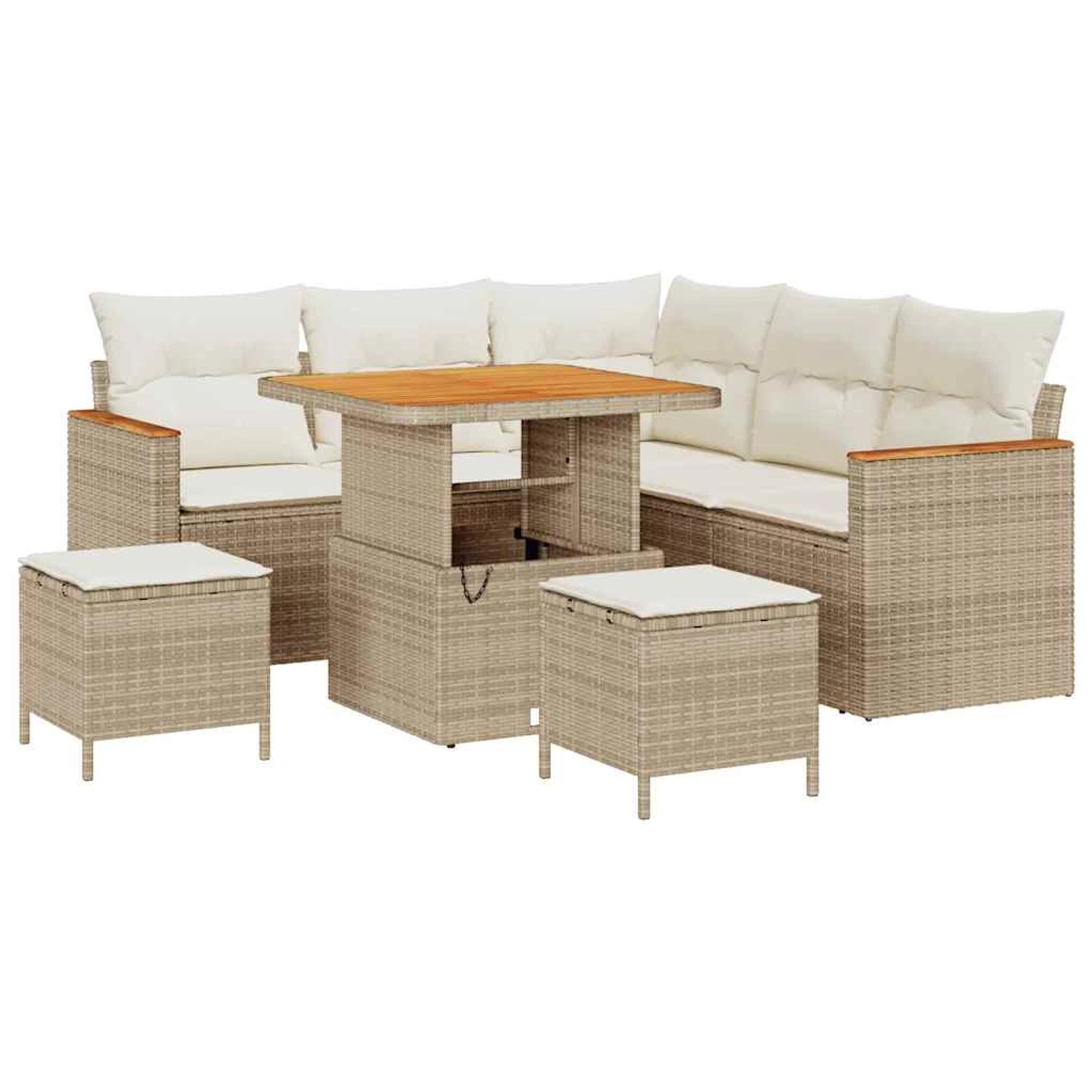vidaXL 8-Teiliges Garten-Sofa-Set mit Kissen in Beige aus Poly Rattan und A günstig online kaufen