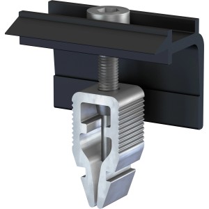 Schwarze Solar Start- und Endklemme für PV-Module (30-47mm) zur Montage auf Solaranlagen.