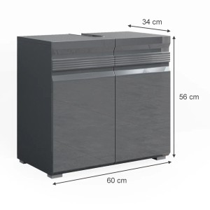 Vicco Waschbeckenunterschrank Freddy, Anthrazit Hochglanz, 60x56 cm. Badmöbel für mehr Stauraum im Bad.