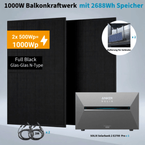 Anker Solix 1.000 W Balkonkraftwerke Mit Solarbank 3 Pro Mit Halterung für Balkongeländer
