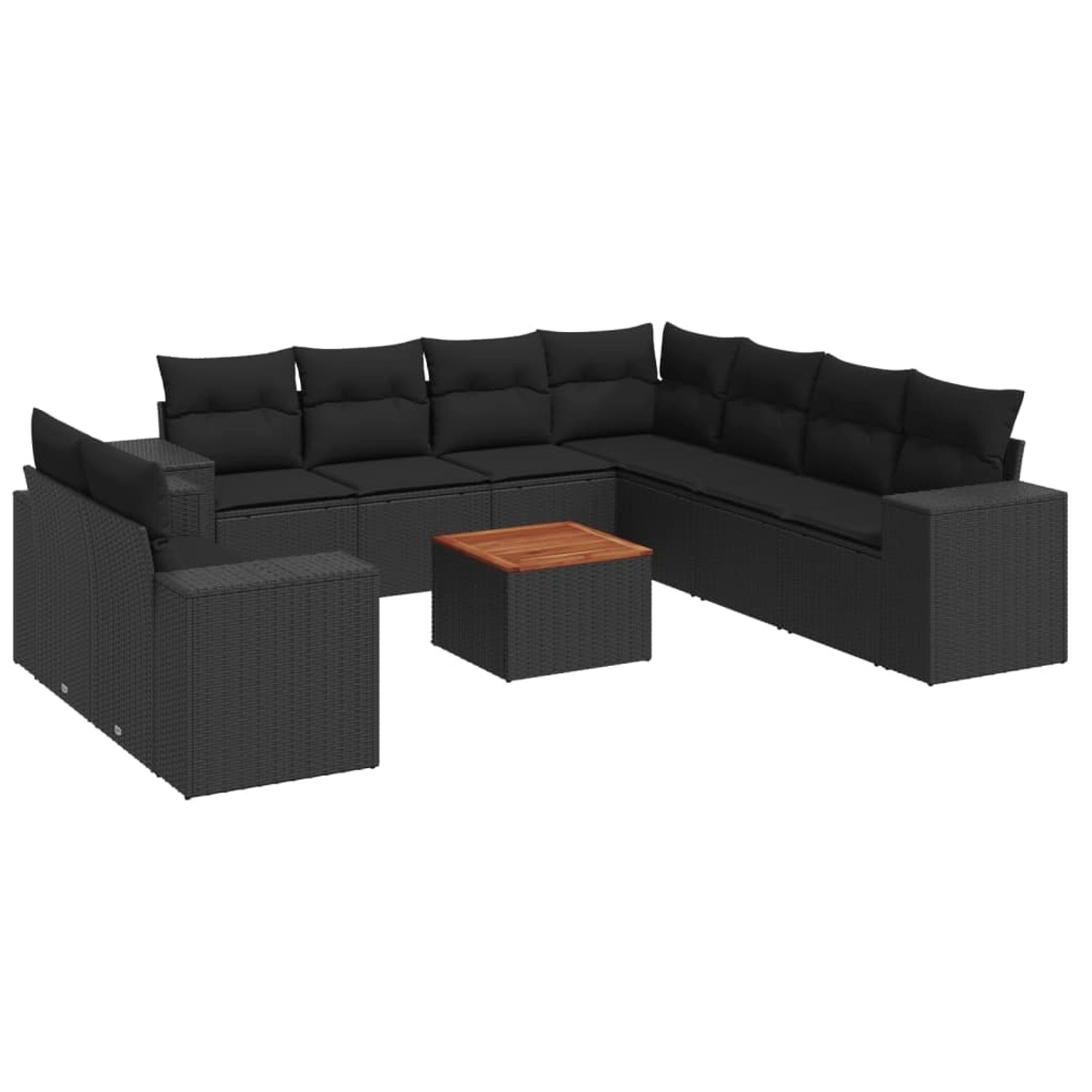 vidaXL 10-tlg Garten-Sofagarnitur mit Kissen Schwarz Poly Rattan Modell 109