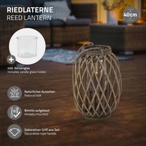 ECD Germany Laterne Ried 40xØ26 cm Natur mit Henkel und Glaseinsatz