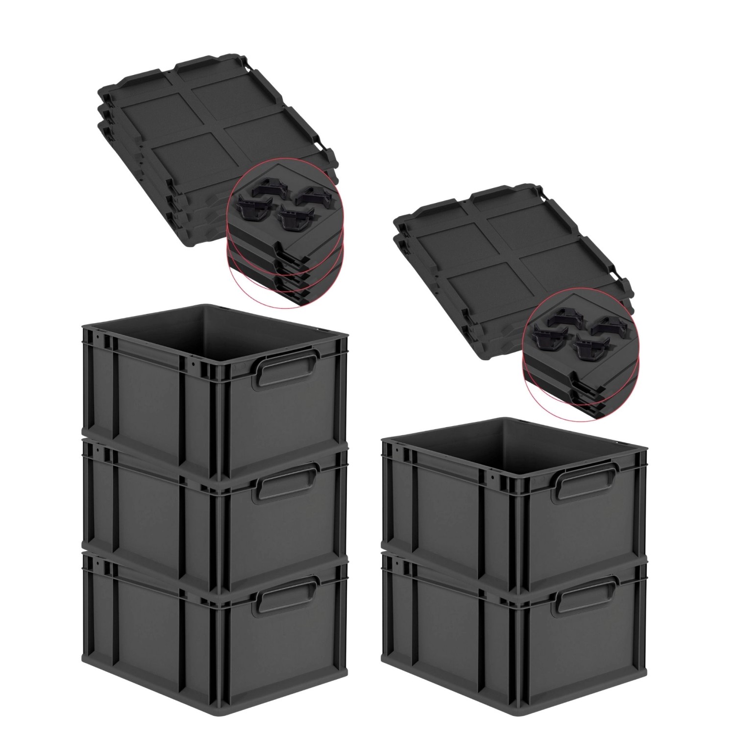 PROREGAL SparSet 5x Eurobox Nextgen Grip Mit Auflagedeckel Und Schwarzen Ve günstig online kaufen