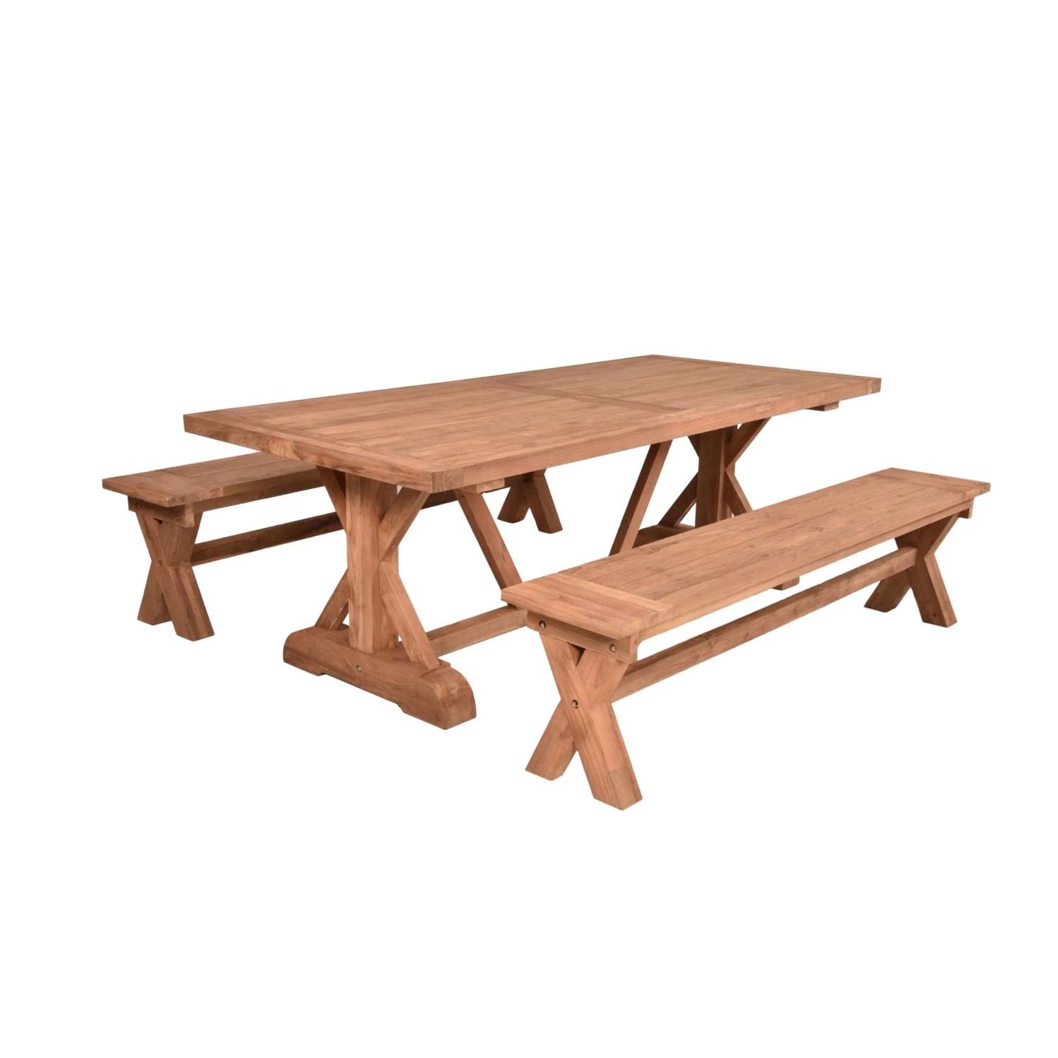 DELUKE Garten-Sitzgruppe NOLAN 3-tlg. Teak Braun Gartenmöbel-Set Gartengarnitur Garten-Essgruppe Stühle Esstisch