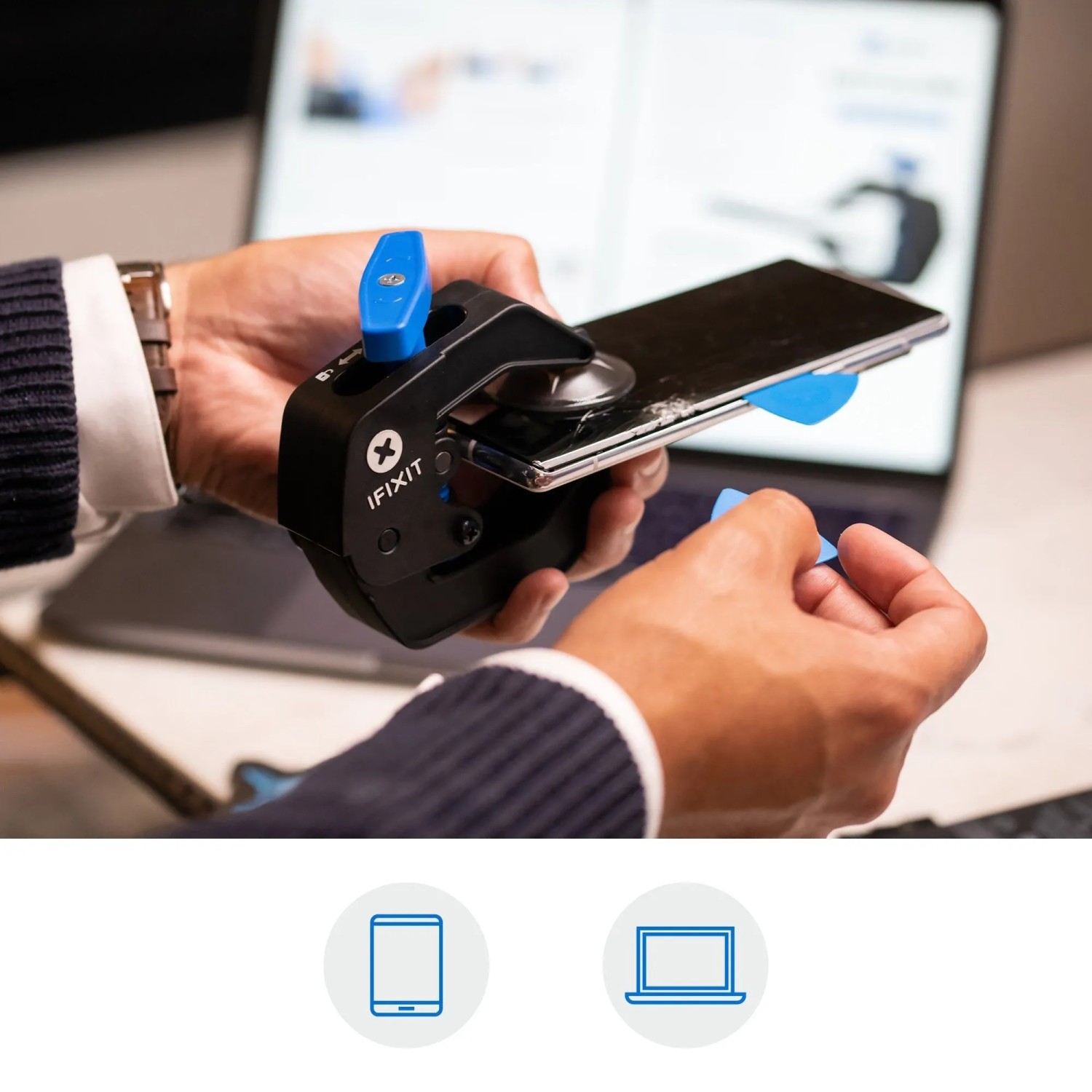 iFixit Anti-Clamp Öffnungswerkzeug zum Öffnen von verklebten Handy-Displays.
