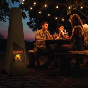 Relaxdays Gartenkamin Stahl Schwarz mit Grillfunktion 149 cm x 44,5 cm x 44,5 cm 22,4 kg