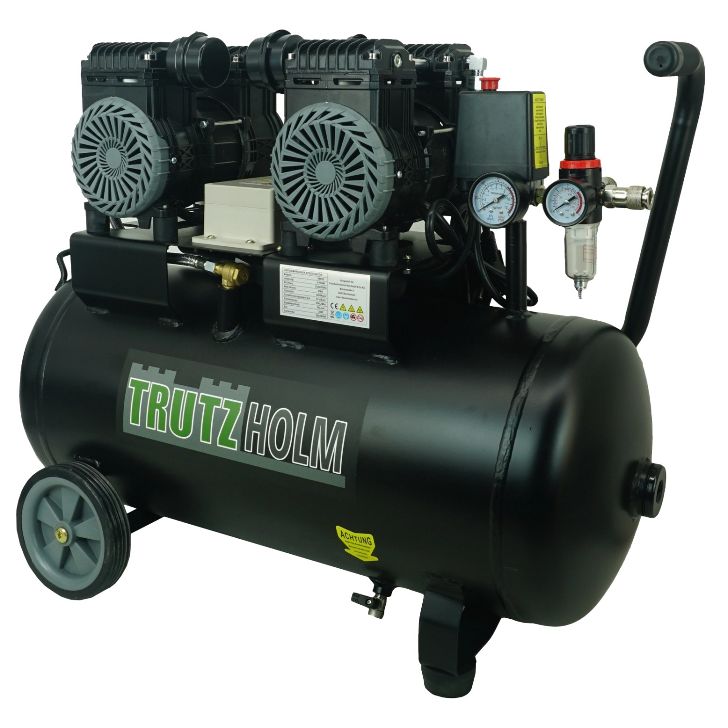 TRUTZHOLM Premium Brushless Silent Flüsterkompressor 50L 1800W 62dB 8 Bar