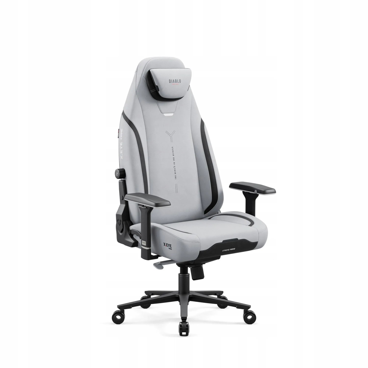 DIABLO CHAIRS Ergonomischer Gamingstuhl aus Stoff X-Eye Prime mit Magnetischer Kopfstütze Nightwolf Moon Grau