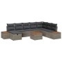 Graues 9-teiliges vidaXL Garten-Sofa-Set aus Poly Rattan mit Kissen.