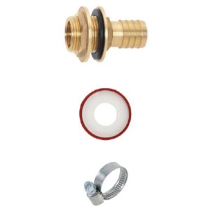 Geka Regentonnenanschluss-Set mit Messingtülle und Schlauchschelle für die Regenwassernutzung.