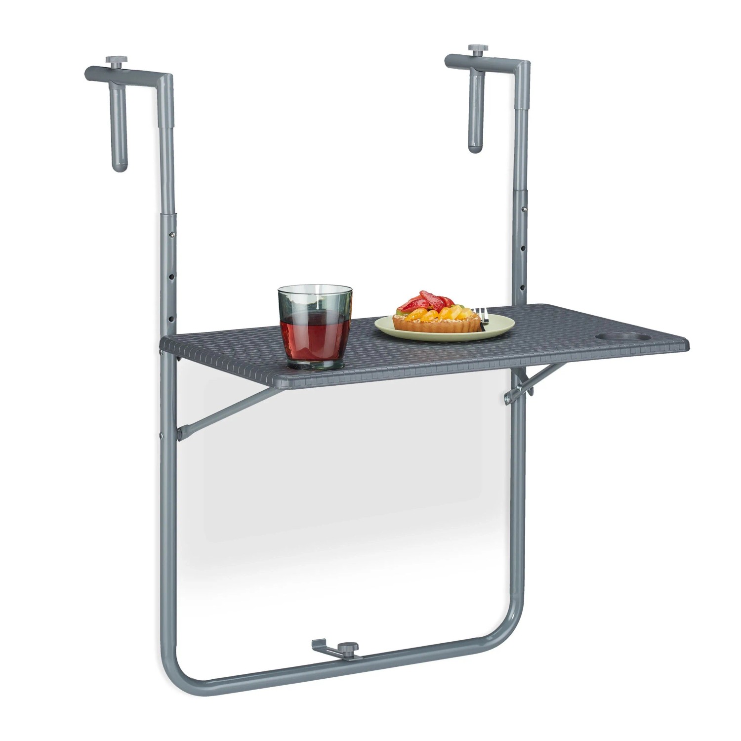 Relaxdays Balkonhängetisch Stahl HDPE Grau Klappbar Höhenverstellbar 59,5 cm x 60 cm 2,9 kg