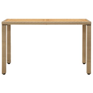 Beiger Gartentisch aus Rattan und Akazienholz, 123x60x74 cm.