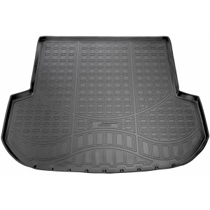 Schwarze Gummi Kofferraumwanne für Kia Sorento III, passgenaues Autozubehör.
