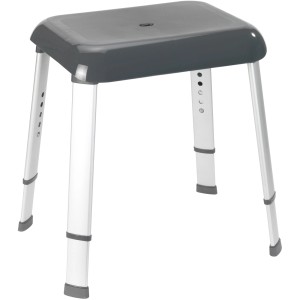 Wenko Duschhocker Secura Premium, anthrazit, höhenverstellbar, mit Aluminiumbeinen und Kunststoff-Sitzfläche.