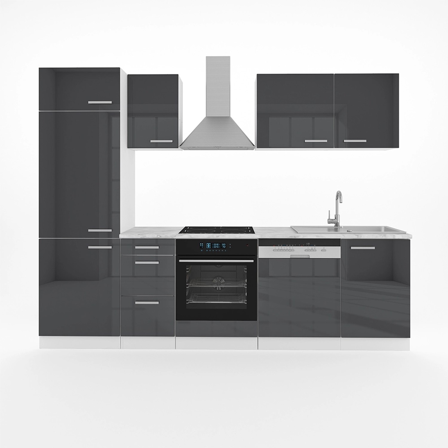 Vicco Optima Küchenzeile Anthrazit Hochglanz/Weiß 270 cm ohne Arbeitsplatte günstig online kaufen