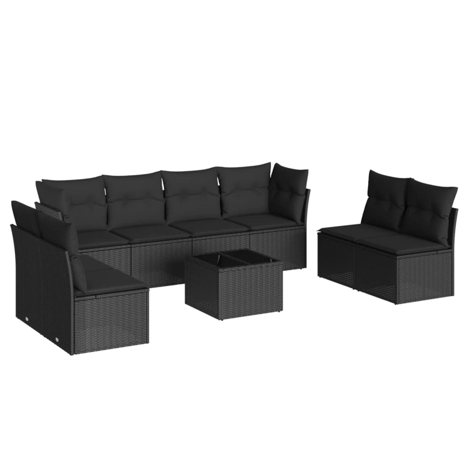 vidaXL 9-tlg Garten-Sofagarnitur mit Kissen Schwarz Poly Rattan Modell 6