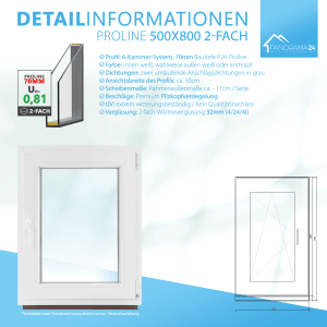 Anthrazit Kunststofffenster Proline, 2-fach verglast, 500x800 mm, Rechtsanschlag für OBI.