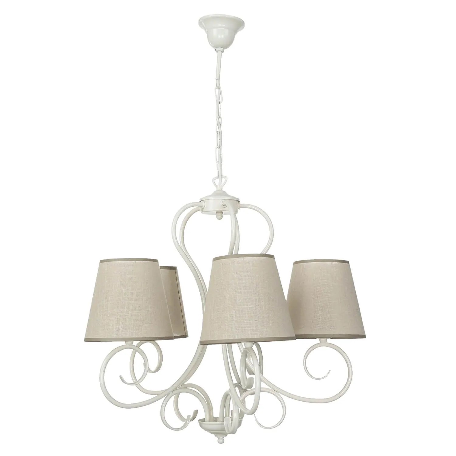Licht-Erlebnisse Kronleuchter mit Schirm Wohnzimmer 55 cm Breit Metall Stoff 5x E27 Weiß Beige