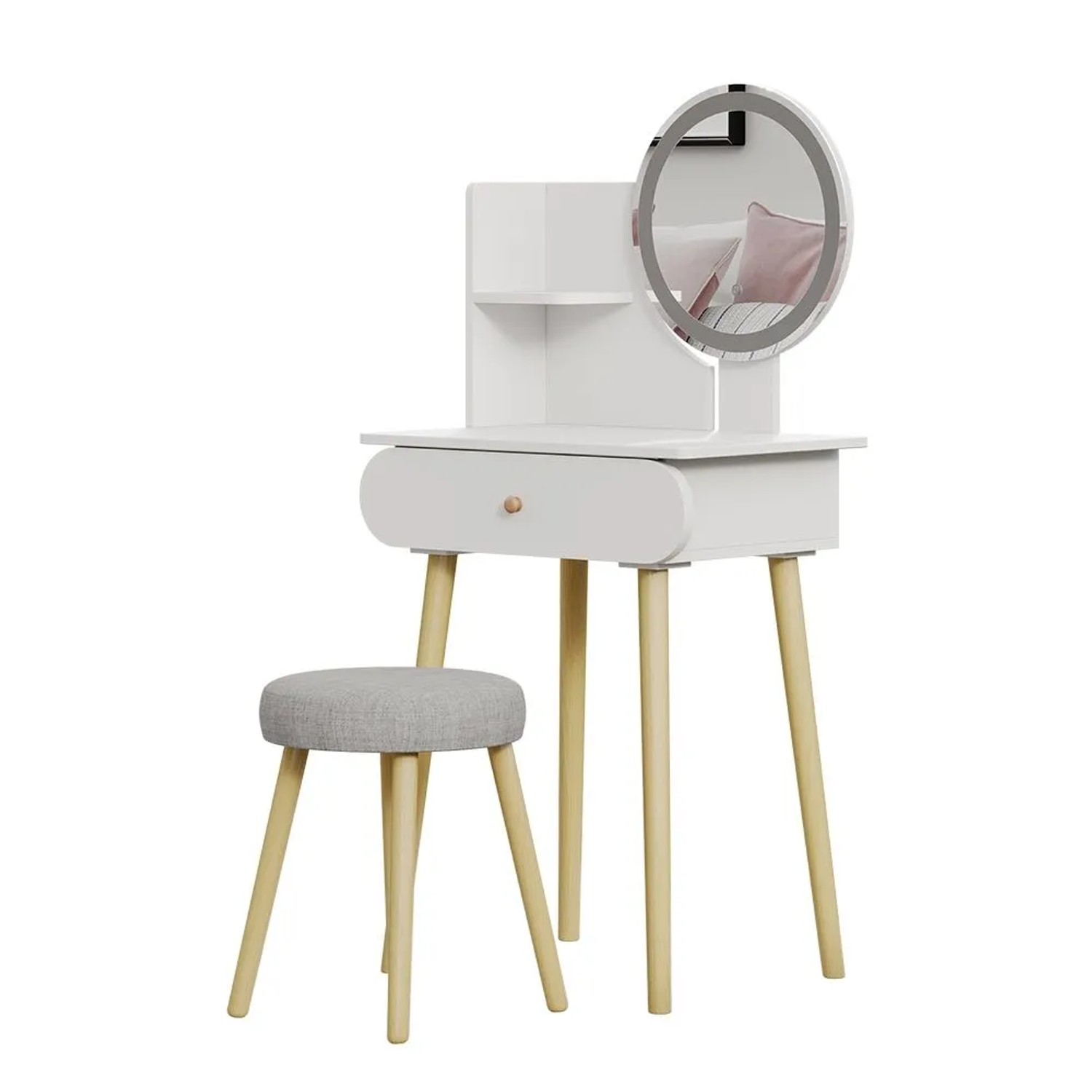 Vicco Schminktisch Edda Weiß 60 x 127 mit LED-Spiegel und Hocker