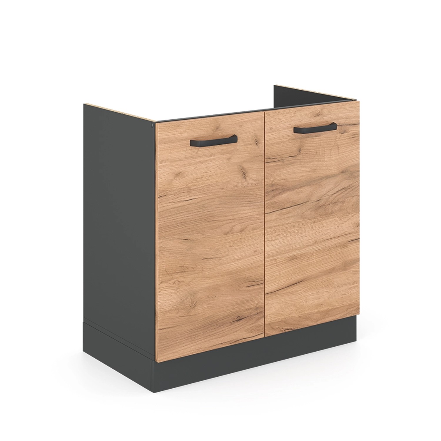 Vicco Spülenunterschrank R-Line Goldkraft Eiche/Anthrazit 80 cm ohne Arbeit günstig online kaufen