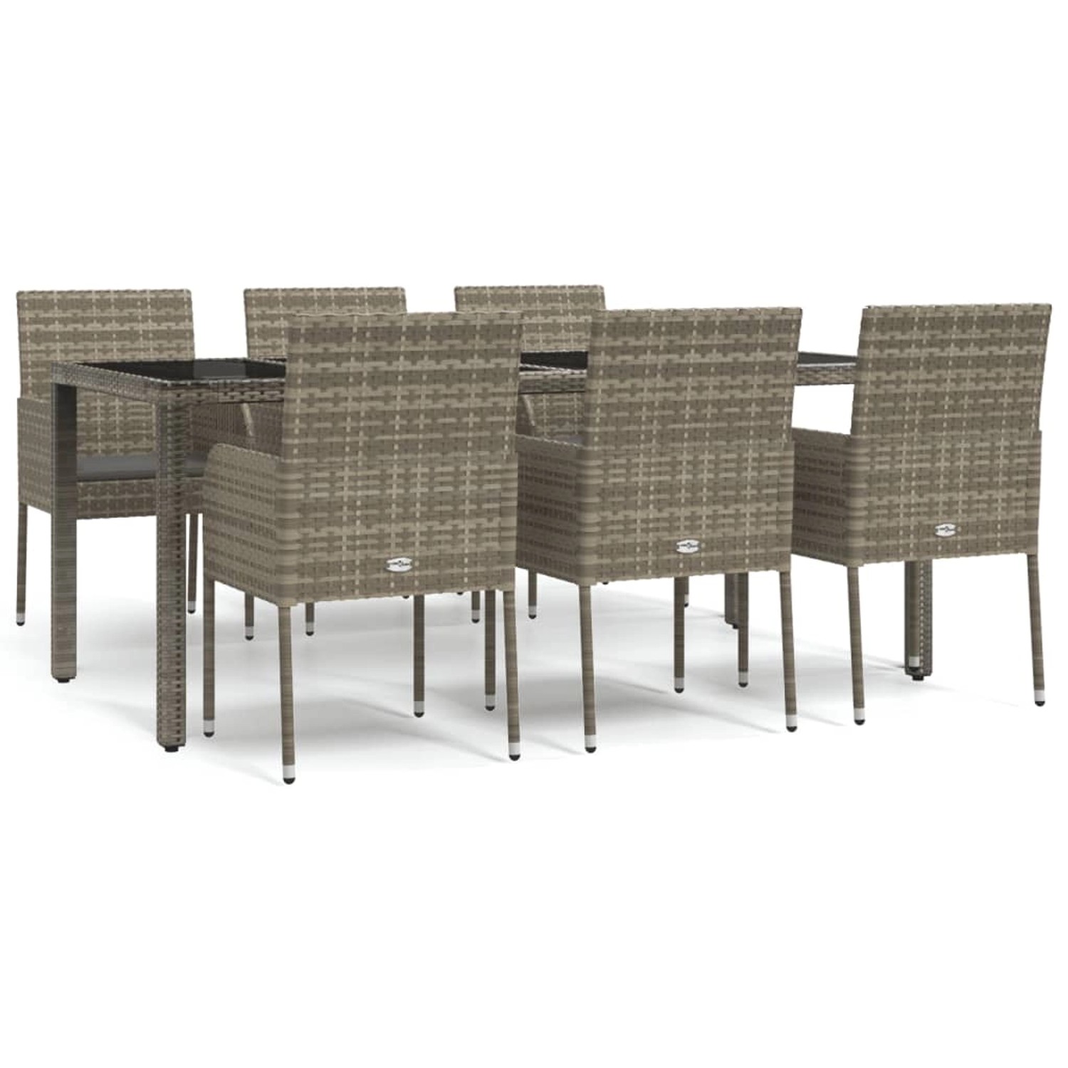 vidaXL 7-Tlg Garten-Essgruppe mit Kissen Grau Poly Rattan 3185009