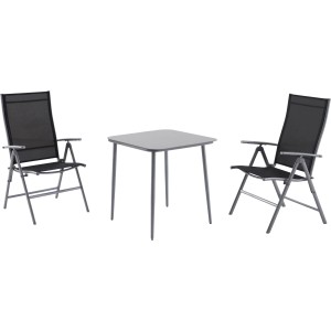 3-teilige Sitzgruppe Suriname in Silber/Schwarz: 2 Klappstühle und 1 Tisch für Garten oder Balkon.