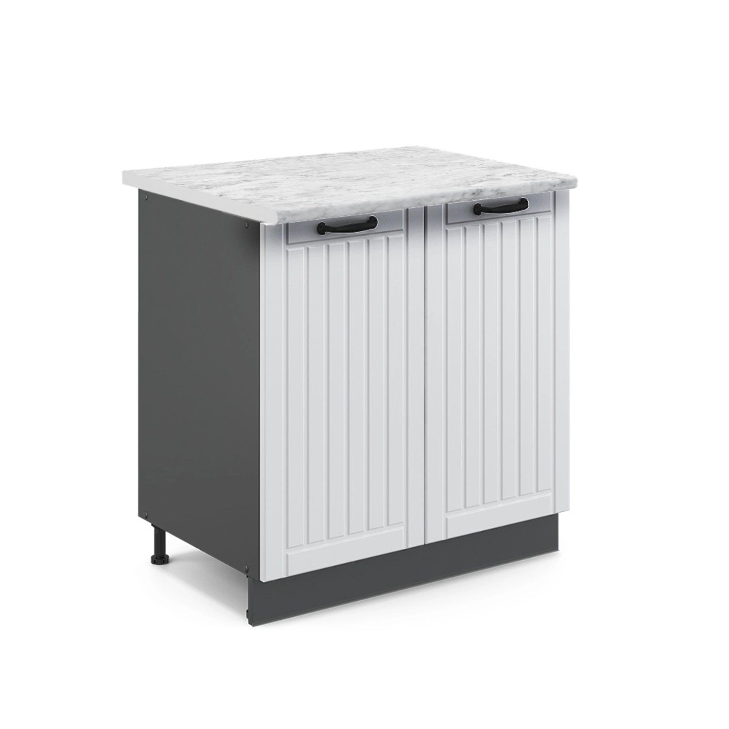 Vicco Spülenunterschrank Fame-Line Weiß Landhaus/Anthrazit 80 cm mit Regal AP Marmor