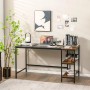 Costway Schreibtisch 140 cm mit Ablage, Computertisch in Schwarz/Braun mit Stahlrahmen.