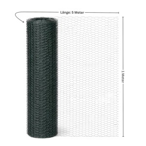 Grüner PROREGAL Maschendrahtzaun (1x5m) mit Sechseckgeflecht, aufgerollt.