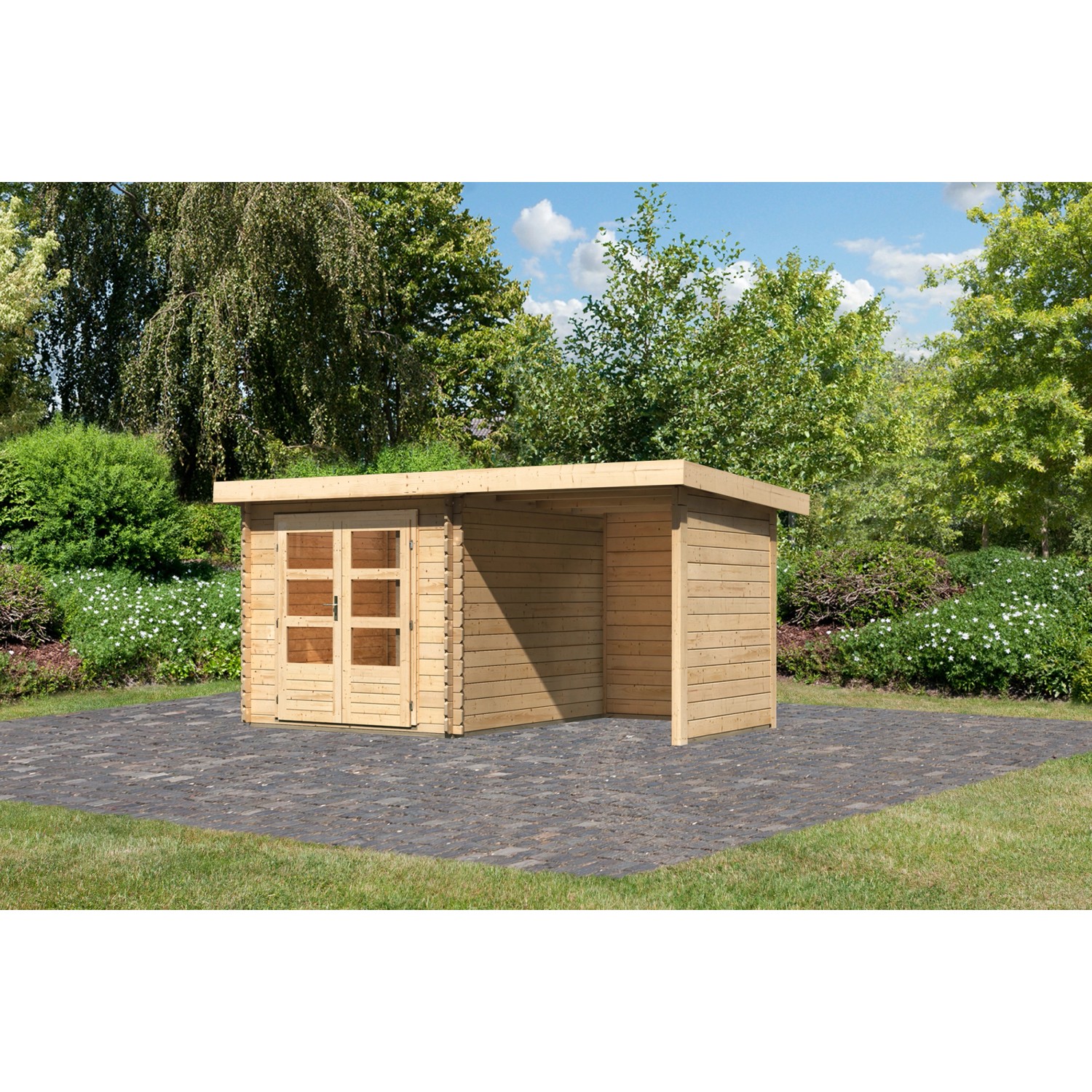 Karibu Holz-Gartenhaus Ängelholm Natur Pultdach Unbehandelt 220 cm x 280 cm günstig online kaufen