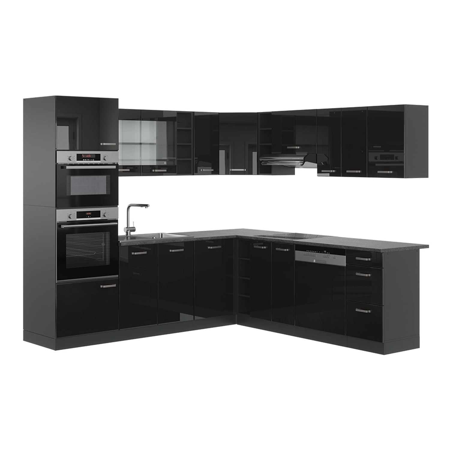 Vicco R-Line Einbauküche Schwarz Hochglanz/Anthrazit 237 x 60 cm ohne Arbei günstig online kaufen