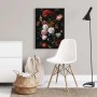 Leinwandbild mit Blumen in Öl Optik, Rosen und Tulpen in Rot und Schwarz. Wanddekoration im Neobarock Stil.