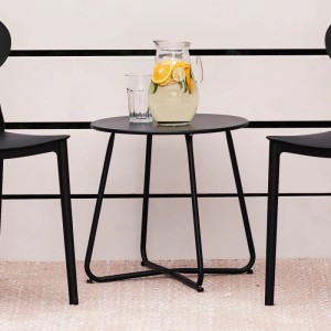 Runder, schwarzer Homestyle4u Gartentisch aus Metall, 45 cm, ideal als Beistelltisch für Balkon & Garten.