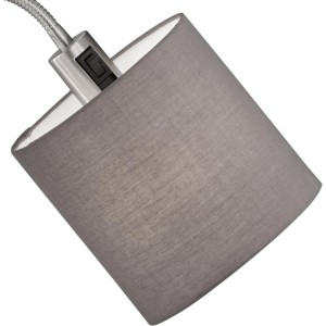 Detailaufnahme: Grauer Lampenschirm der Fischer & Honsel Stehleuchte Cozy, nickelfarbenes Gestell.